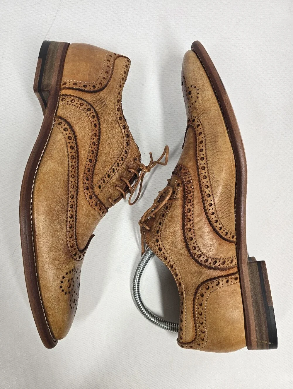 Paul Smith Leather Wingtip Brogue Oxfords Mens UK 6.5 Tan Burnished Dress Shoes